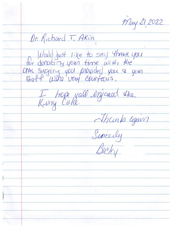 Letter from Becky